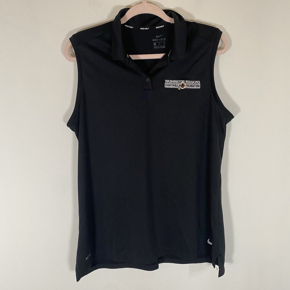 Nike Redskins Polo Shirt Women XL‎ Black Dri Fit Sleeveless Golf Tennis Tank Top
